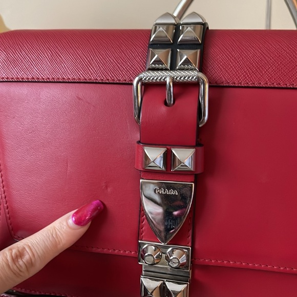 PRADA Elektra Shoulder Crossbody Bag Studded Red/Black Leather - Picture 4 of 14